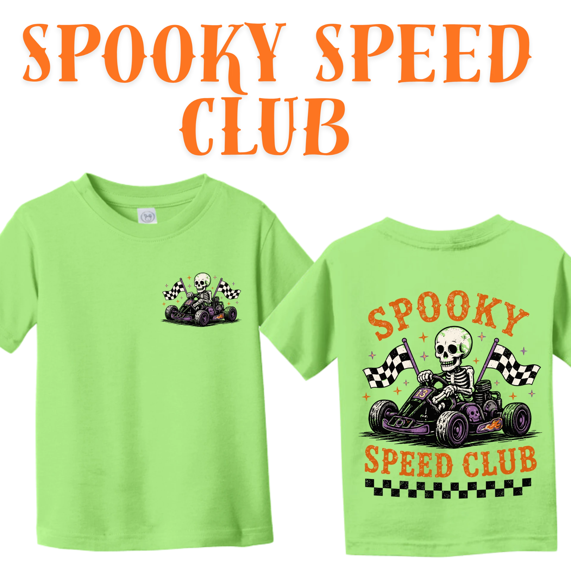 Spooky Speed Club lime t-shirt front and back mockup